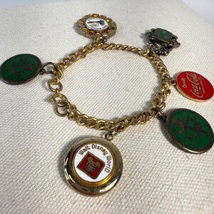 Vintage Gold-Tone Charm Bracelet Walt Disney World Coca-Cola Heraldic Shield